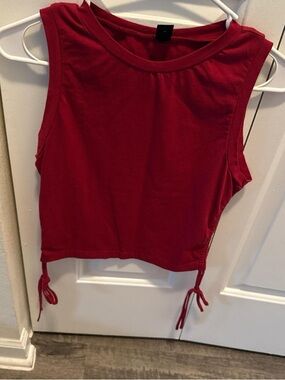 SHEIN Red Sleeveless Drawstring Crop Tank